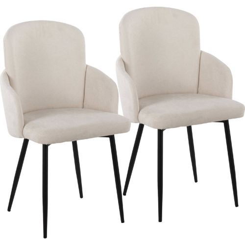 Dahlia Dining Chair in Black Metal, Chrome & Cream Fabric (Set of 2)